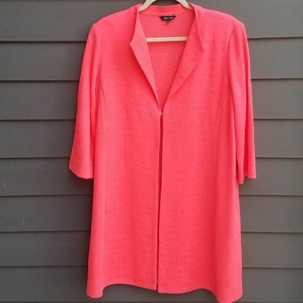 Gorgeous LUX Mistook Neon Coral Knit Long Statement Jacket Size Large